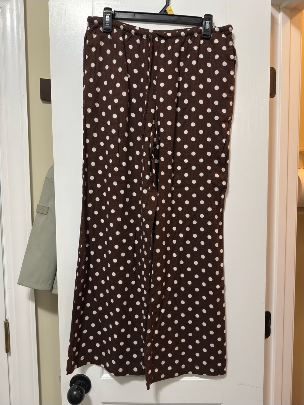 Polka Dot Wide-Leg Linen Pants - Brown/White